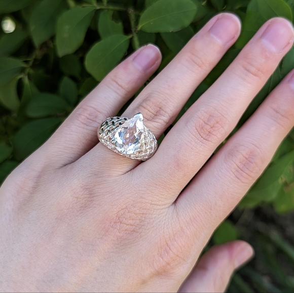 Sterling silver 925 topaz teardrop cocktail chunky big ring vintage - Picture 5 of 5